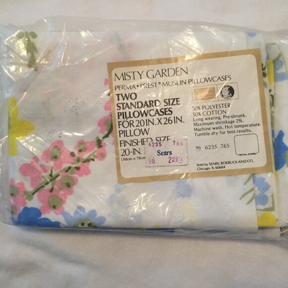 Vintage Sears 70's Misty Garden Pillowcases Muslin One Pair In Package 20" x 26" - Picture 2 of 3